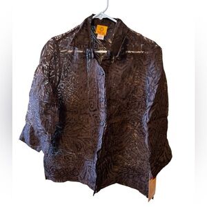 Stylish Brown Sheer Ruby Rd. Size Button Down Shirt NWT